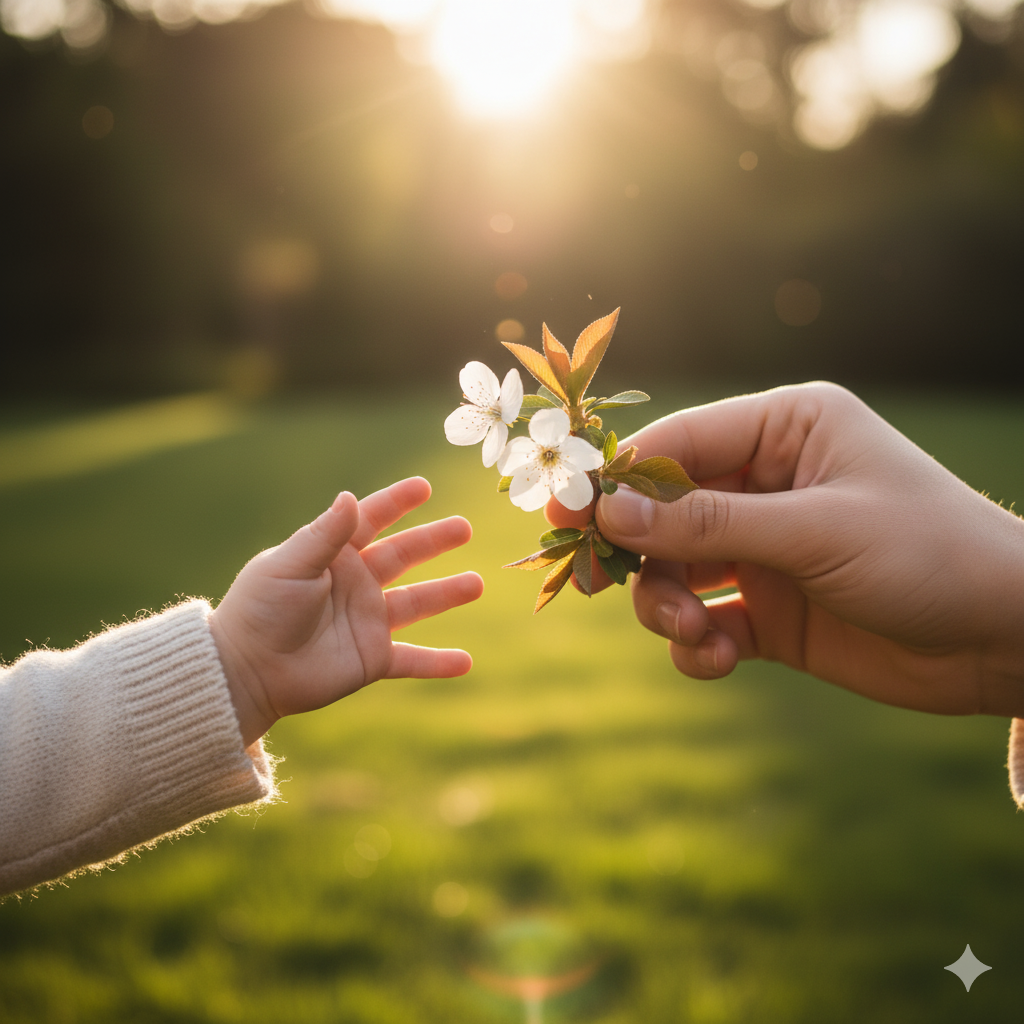 A graphic depicting a single, delicate flower symbolizing remembrance and healing after loss.