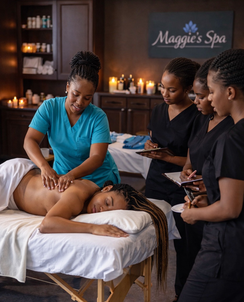 Hands-on maternal massage training session